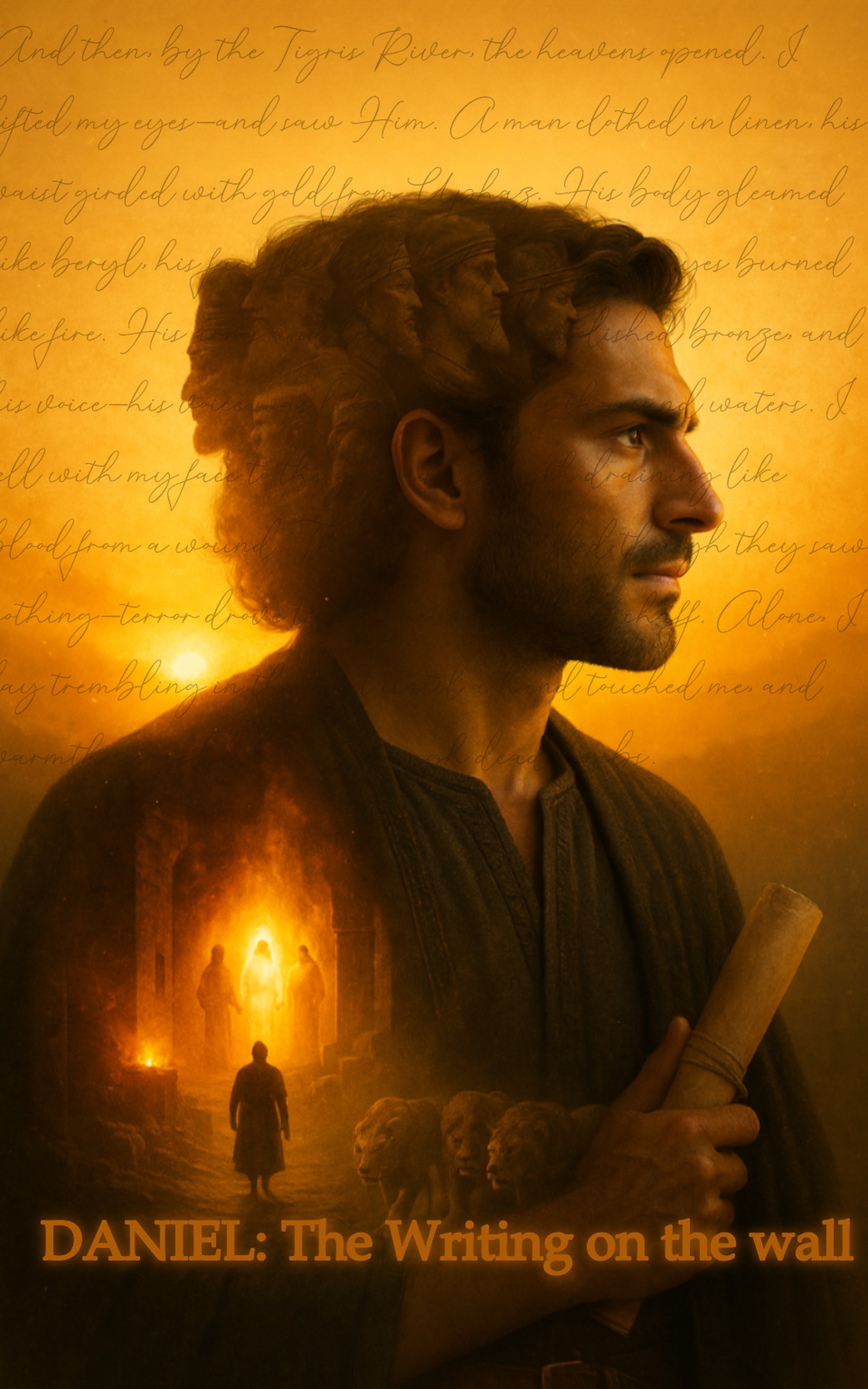 Book cover of Daniel: The Writing on the Wall, a Christian fiction retelling of Daniel.
